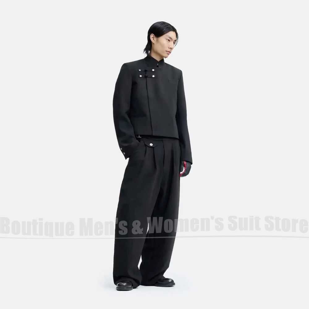 Street Fashion Outfit For Men - Mens Black Suit Modern Stand Neck