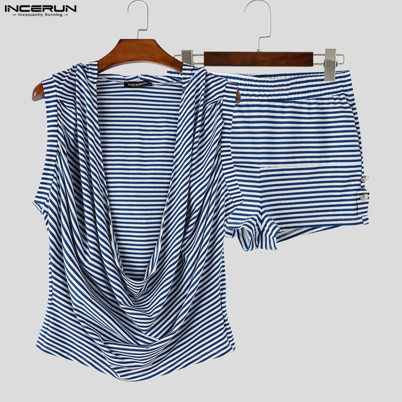 INCERUN Men Striped Sets Summe - огляд і ціна Street Fashion For Man